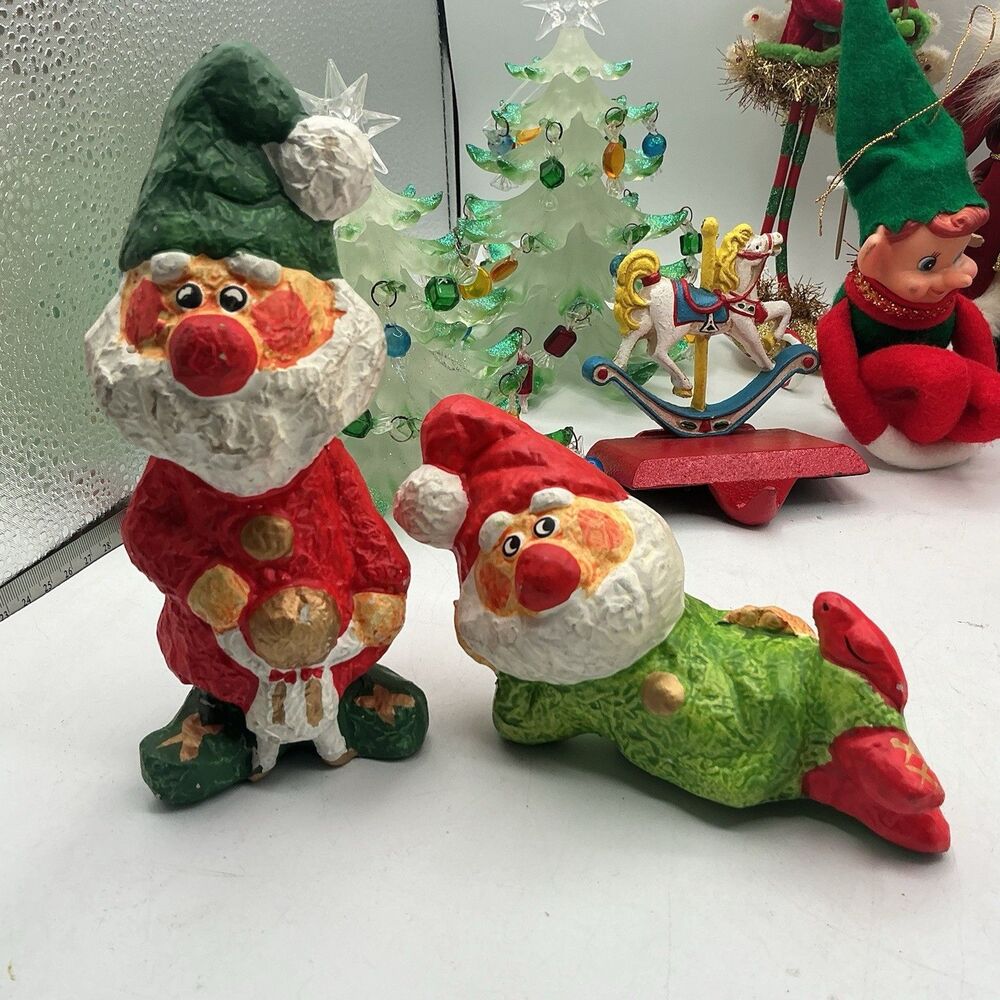 Vintage Japan Papier Mache Santa Figurines Lot of 2 Christmas Damaged 6 Inch